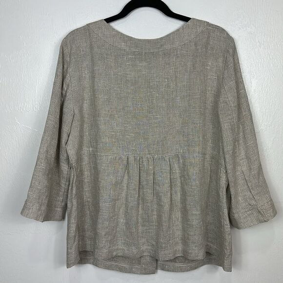 J. Jill Beige Linen Blend Metallic Shimer 3/4 Sleeve Light Jacket Size L - Picture 5 of 13